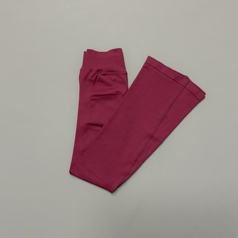 Winter Berry flared leggings, flat lay showing the high waistband and flared leg