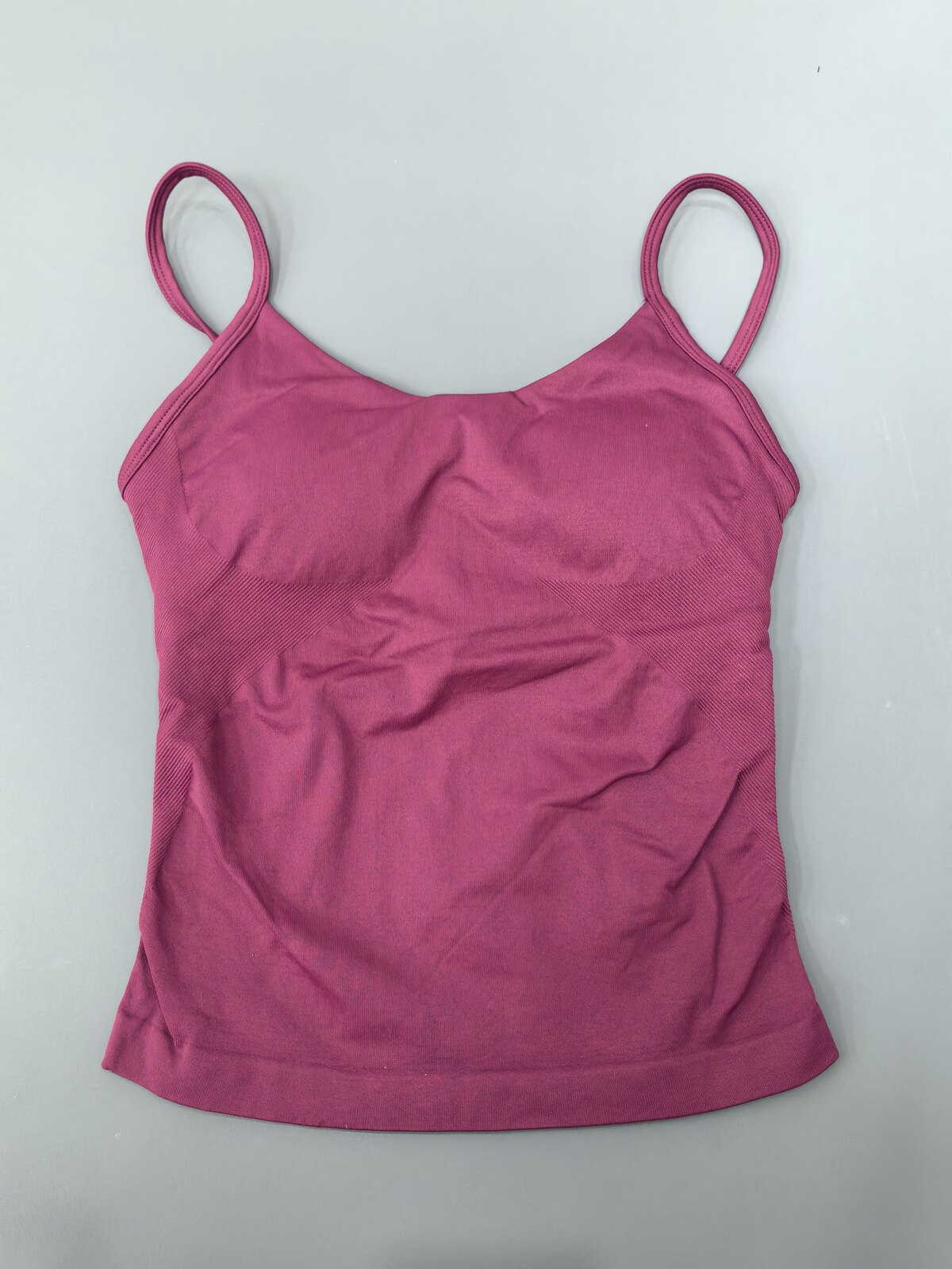 Winter Berry scoop neck longline top, flat lay showing the thin straps and underband